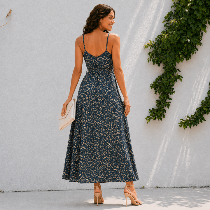 Luna | Elegant Floral Wrap Split Midi Dress
