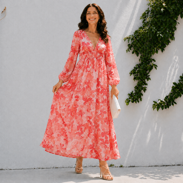 Mila | Abstract Print V-Neck Midi Dress
