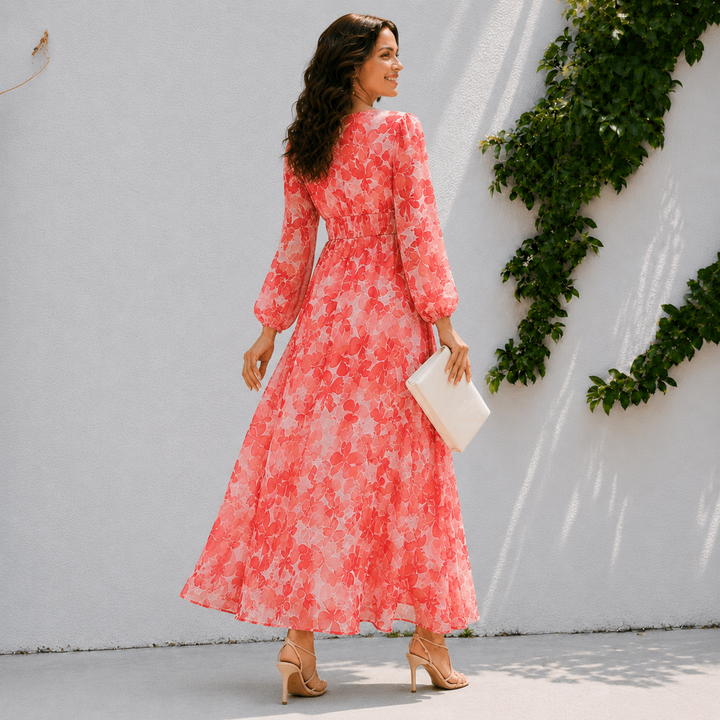 Mila | Abstract Print V-Neck Midi Dress
