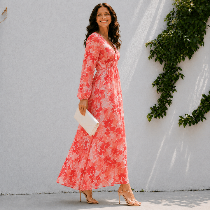 Mila | Abstract Print V-Neck Midi Dress