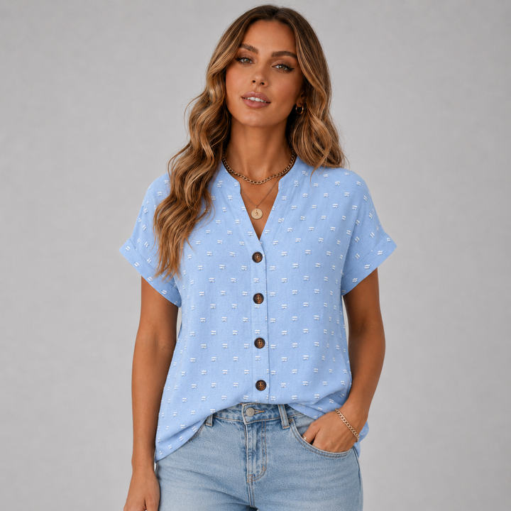 Liora | Short Sleeve Textured Button-Up Top