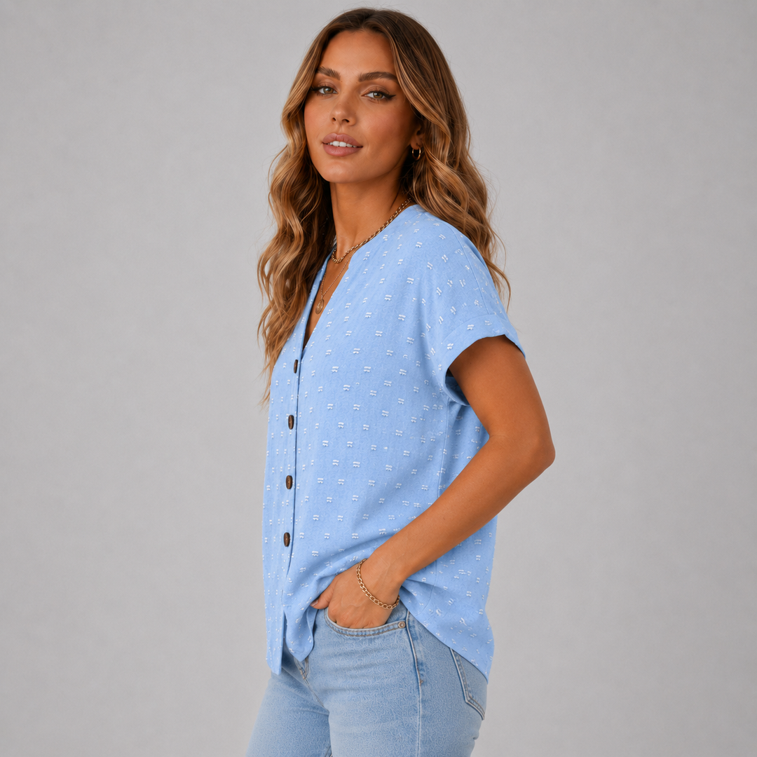 Liora | Short Sleeve Textured Button-Up Top