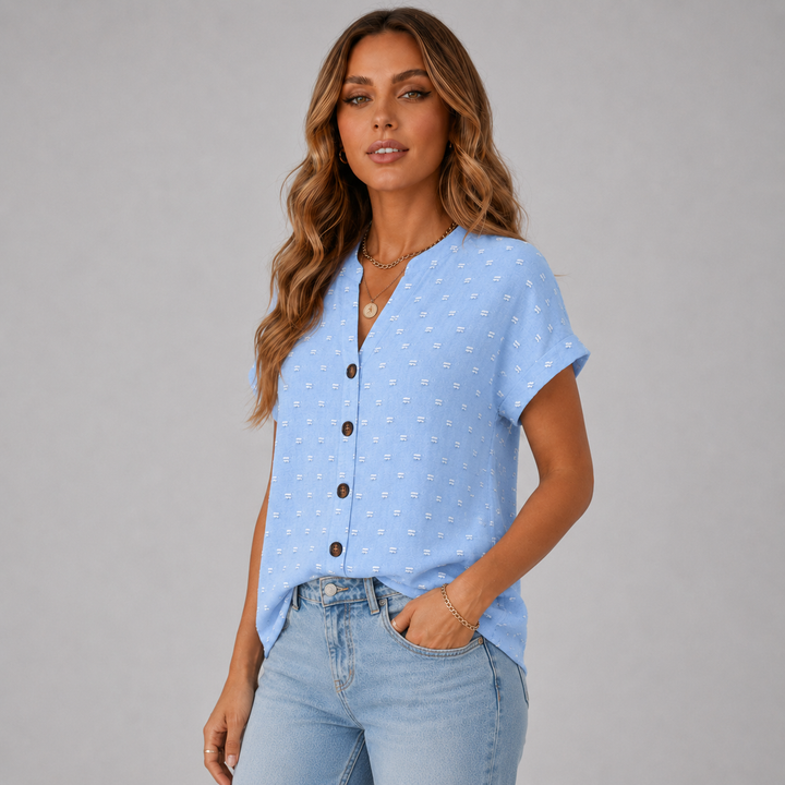 Liora | Short Sleeve Textured Button-Up Top