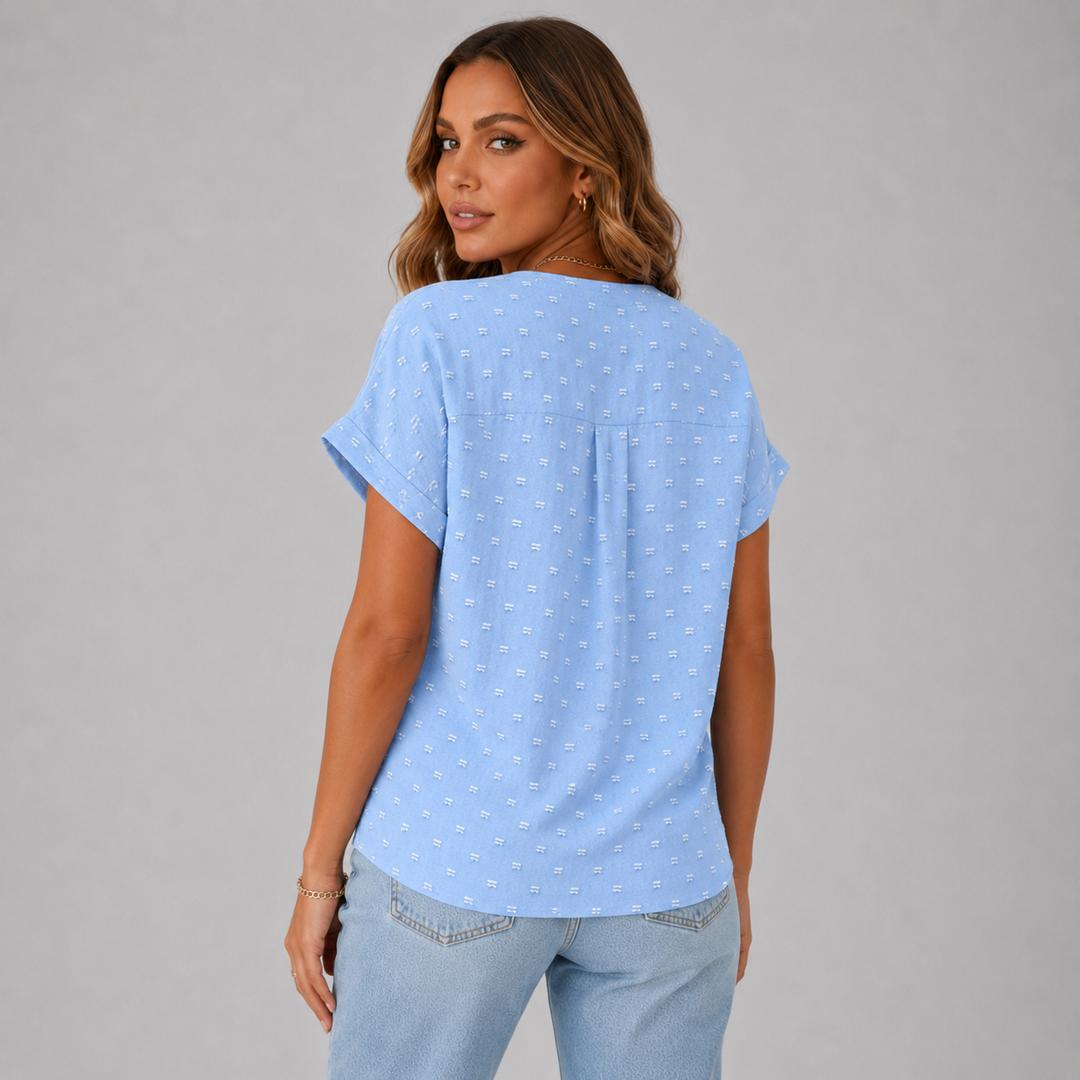 Liora | Short Sleeve Textured Button-Up Top