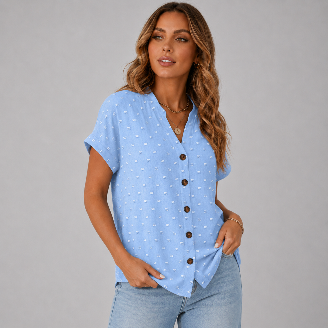 Liora | Short Sleeve Textured Button-Up Top