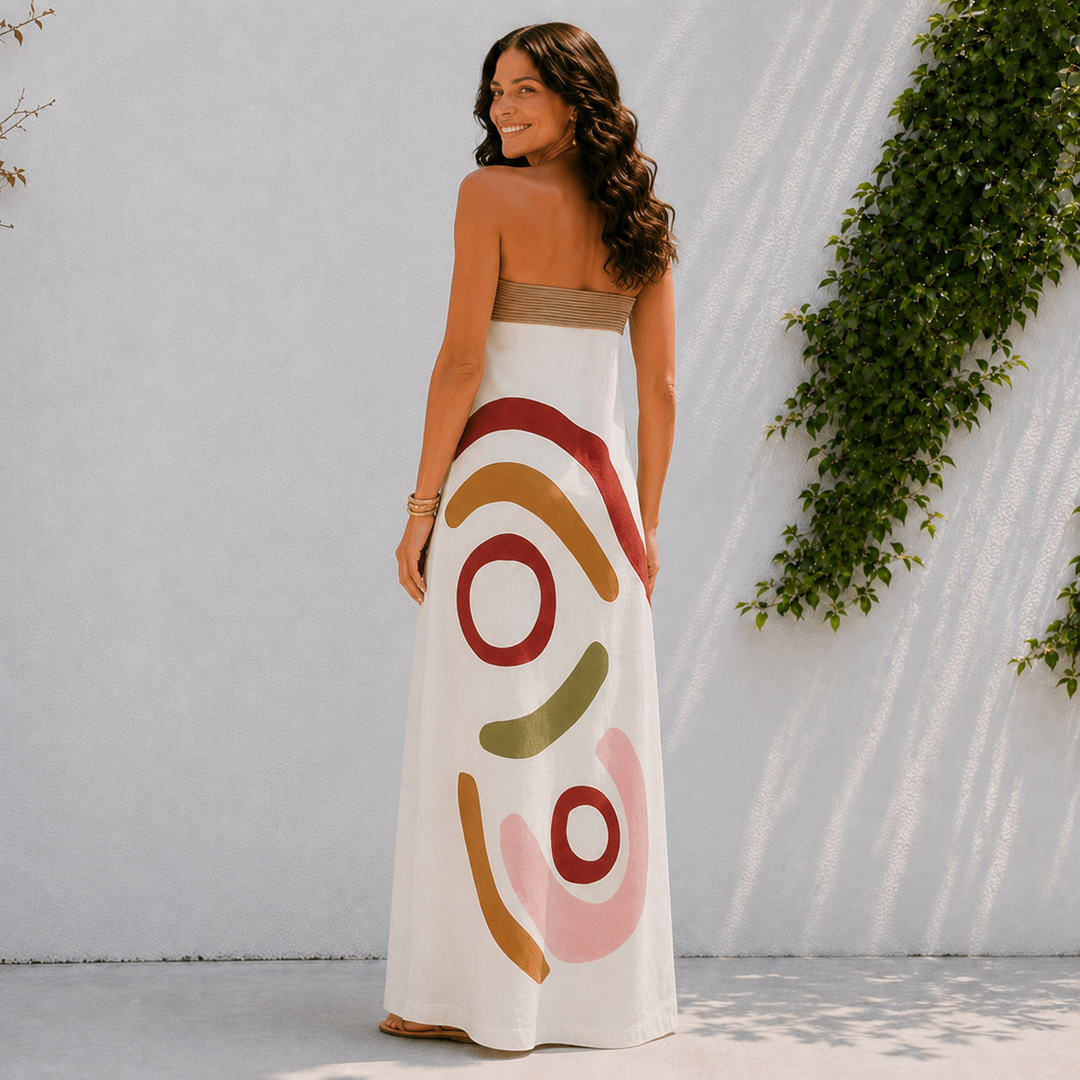 Solara | Classic Abstract Strapless Maxi Dress
