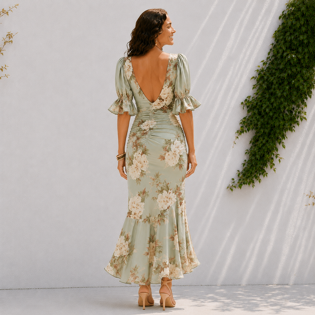 Valeria | V-Neck Slim-Fit Printed Dress