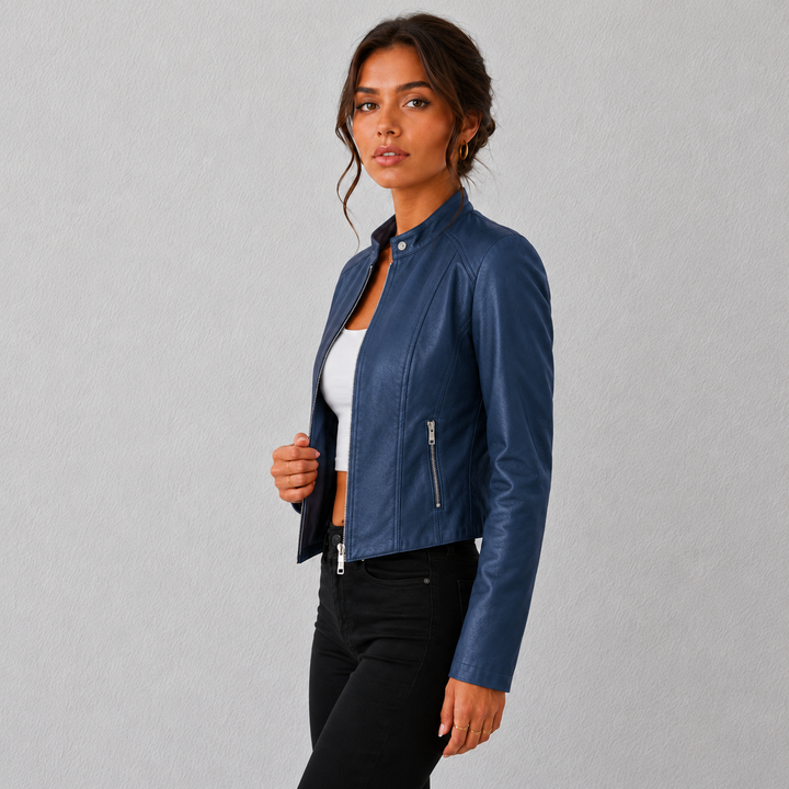 Sienna | Cropped Faux Leather Moto Jacket