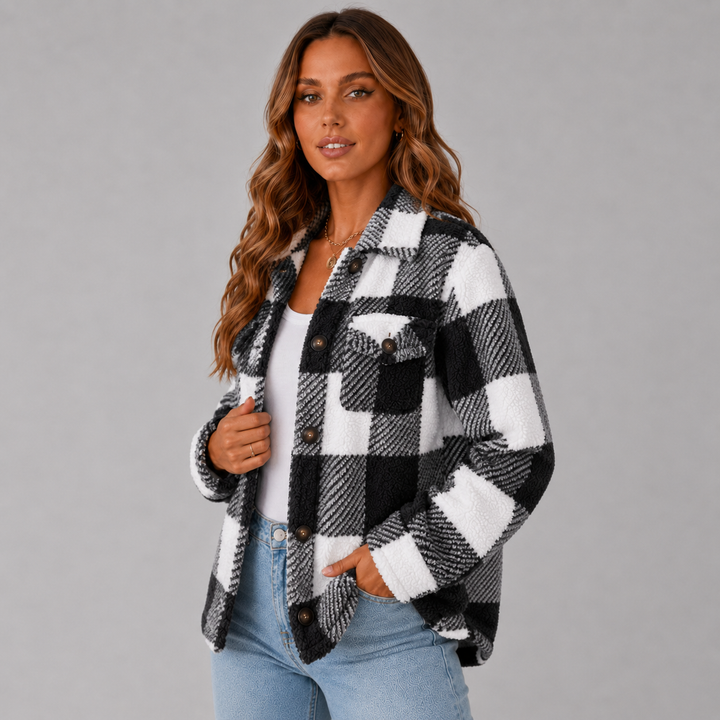 Lize | Plaid Sherpa Button-Up Winter Jacket