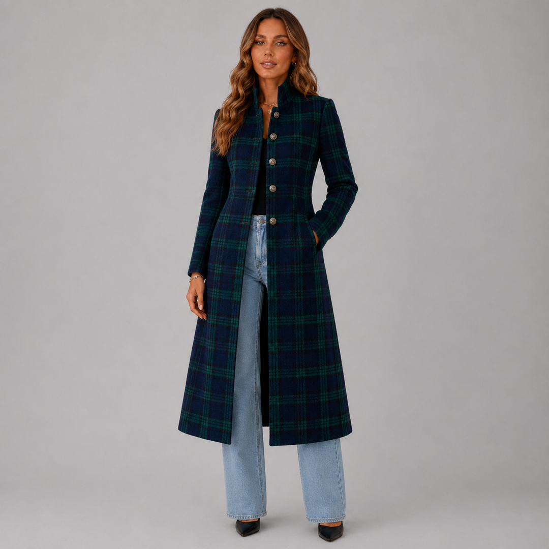 Charlotte | Longline Plaid Button-Up Wool Coat