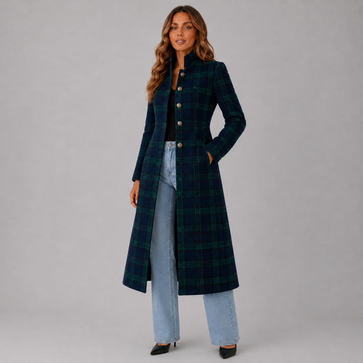 Charlotte | Longline Plaid Button-Up Wool Coat