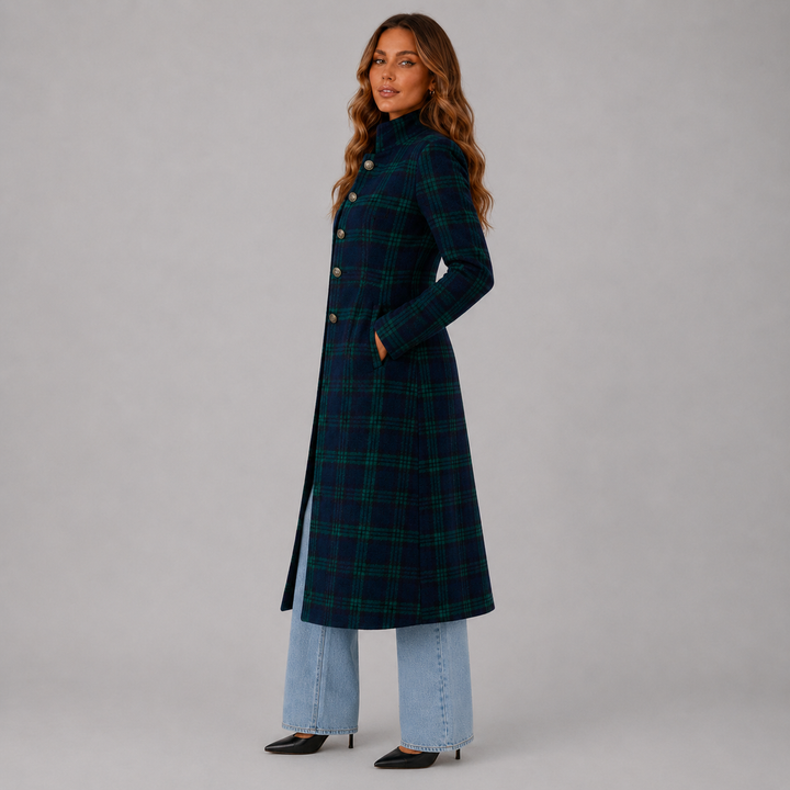 Charlotte | Longline Plaid Button-Up Wool Coat