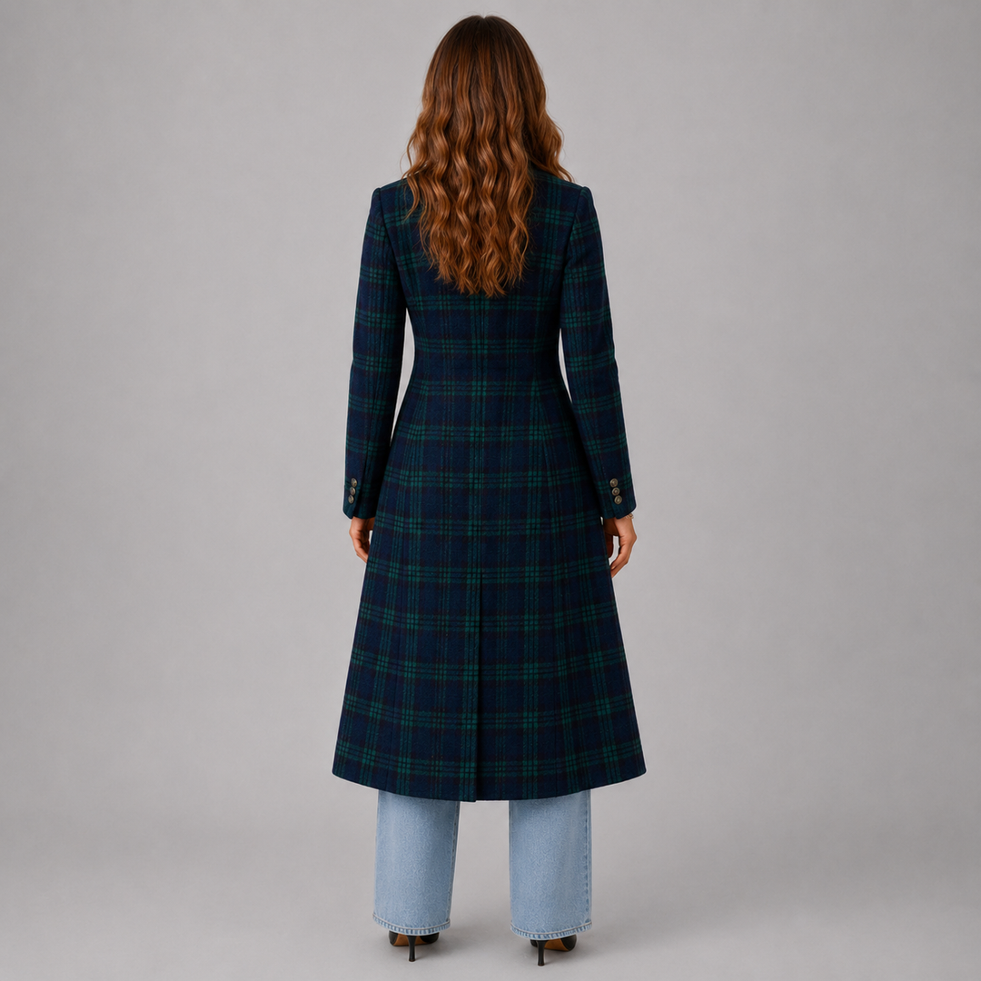 Charlotte | Longline Plaid Button-Up Wool Coat