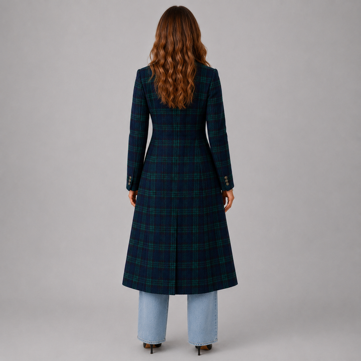 Charlotte | Longline Plaid Button-Up Wool Coat