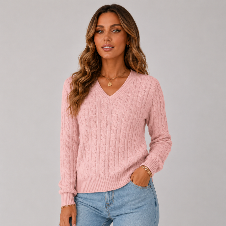 Sophia | Elegant Cable-Knit V-Neck Winter Sweater