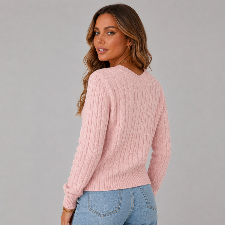 Sophia | Elegant Cable-Knit V-Neck Winter Sweater