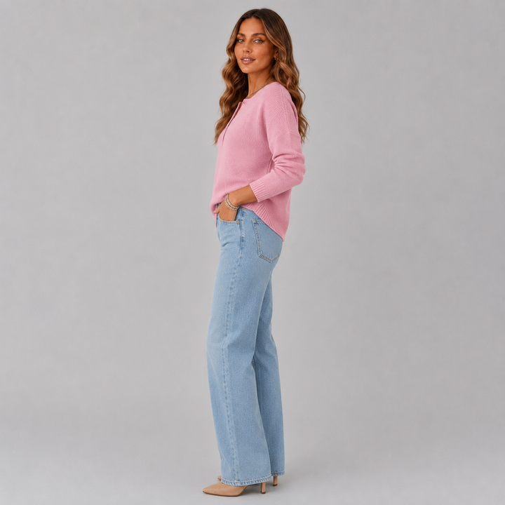 Maya | Button-Neck Wool Knit Sweater