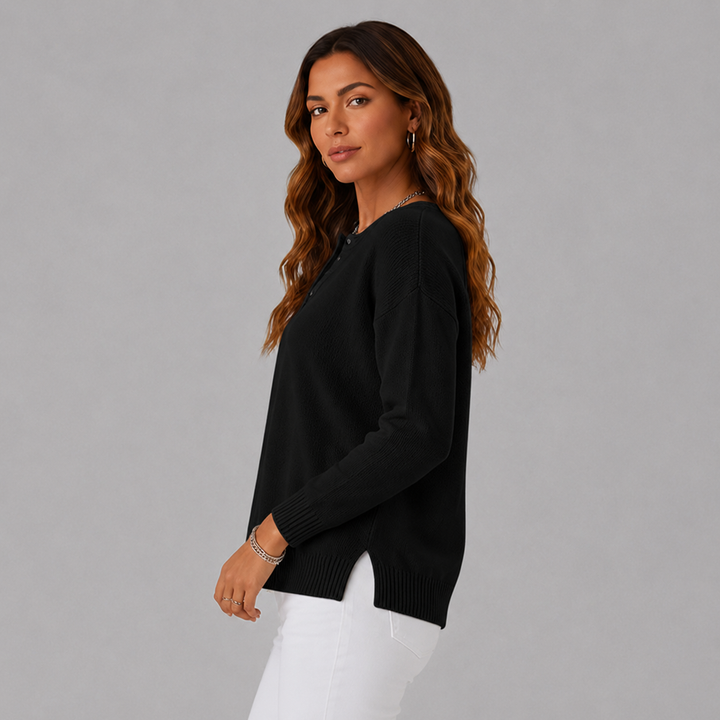 Maya | Button-Neck Wool Knit Sweater