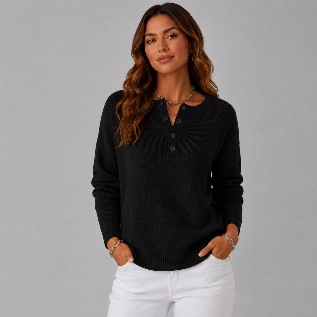 Maya | Button-Neck Wool Knit Sweater