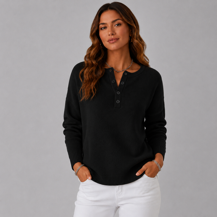 Maya | Button-Neck Wool Knit Sweater