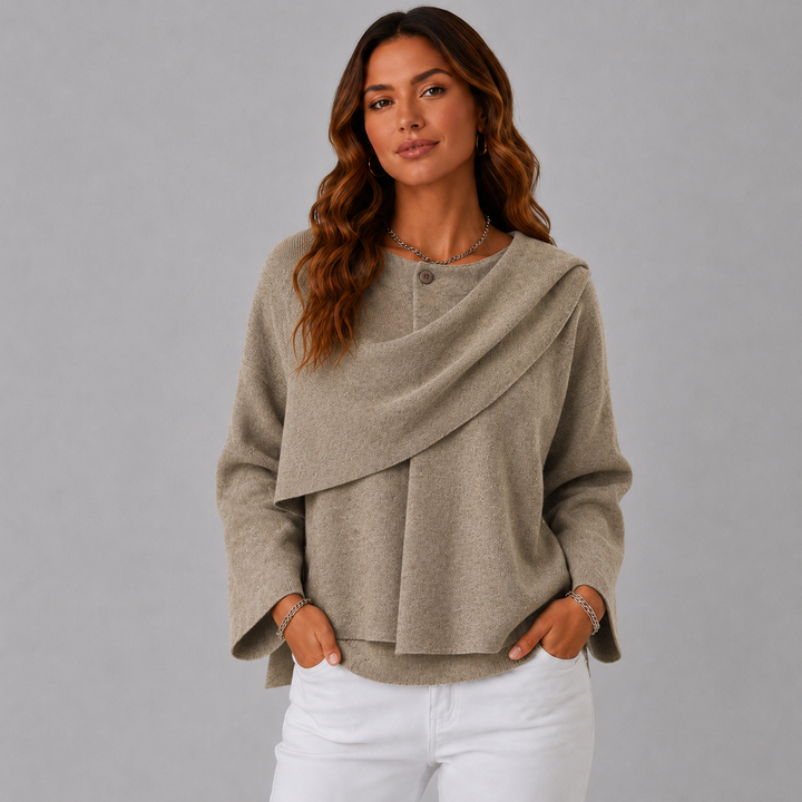 Serena | Elegant Scarf-Collar Knit Wool Jacket