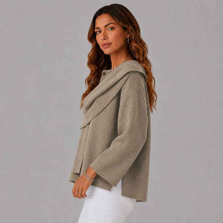 Serena | Elegant Scarf-Collar Knit Wool Jacket