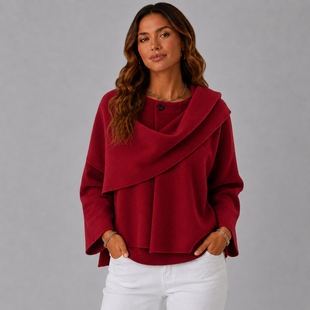 Serena | Elegant Scarf-Collar Knit Wool Jacket