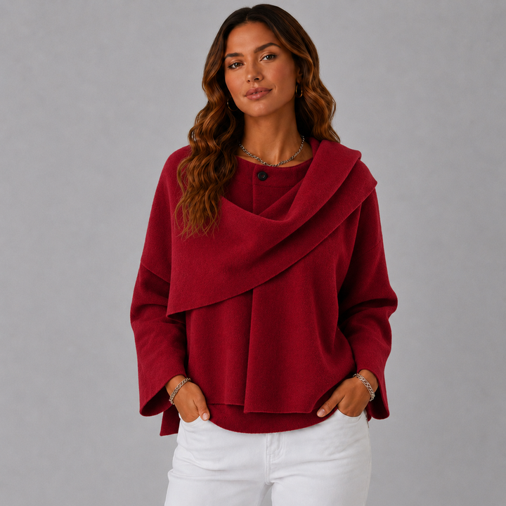 Serena | Elegant Scarf-Collar Knit Wool Jacket