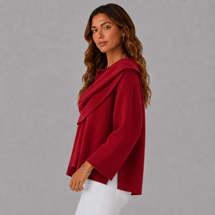 Serena | Elegant Scarf-Collar Knit Wool Jacket