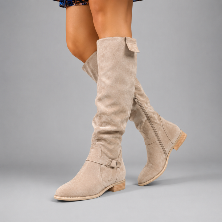 Elena | Suede Knee-High Side-Zip Boots