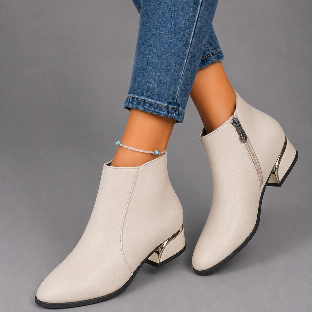 Amelia | Metallic Heel Ankle Leather Boots