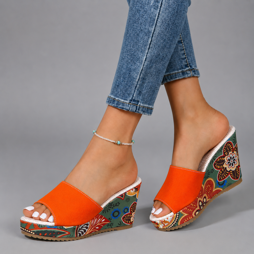 Fara | Boho Floral Wedge Slide