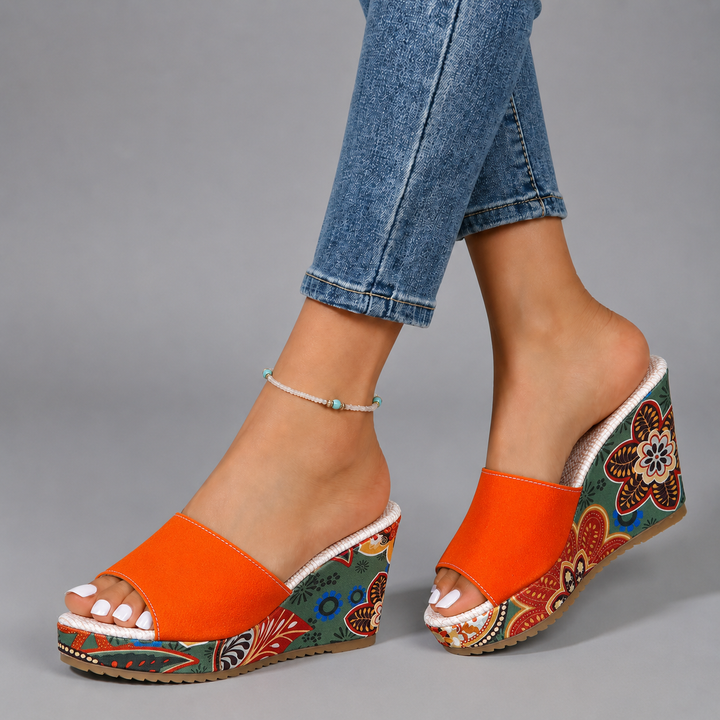 Fara | Boho Floral Wedge Slide