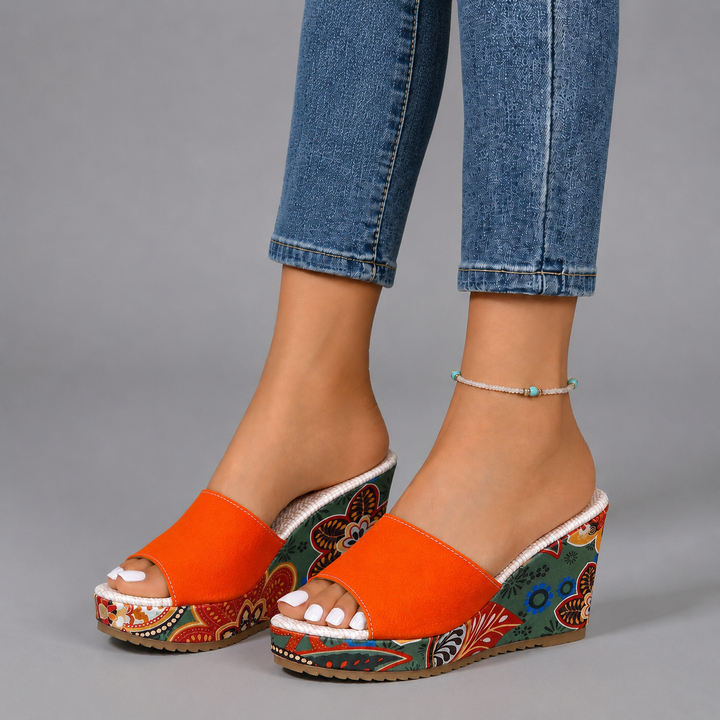 Fara | Boho Floral Wedge Slide