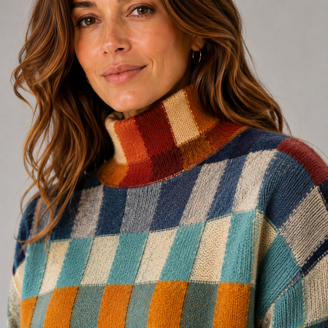 Cindy | Colorblock Knit High Neck Sweater