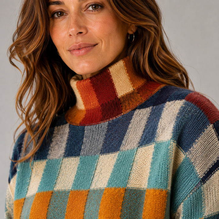 Cindy | Colorblock Knit High Neck Sweater