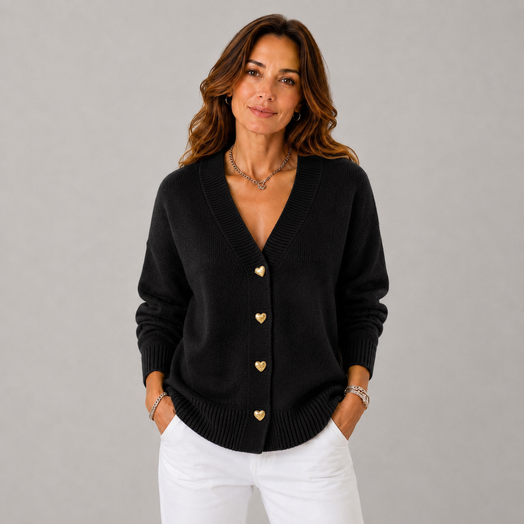 Cindy | Cosy V- Neck Heart Button Knit Cardigan