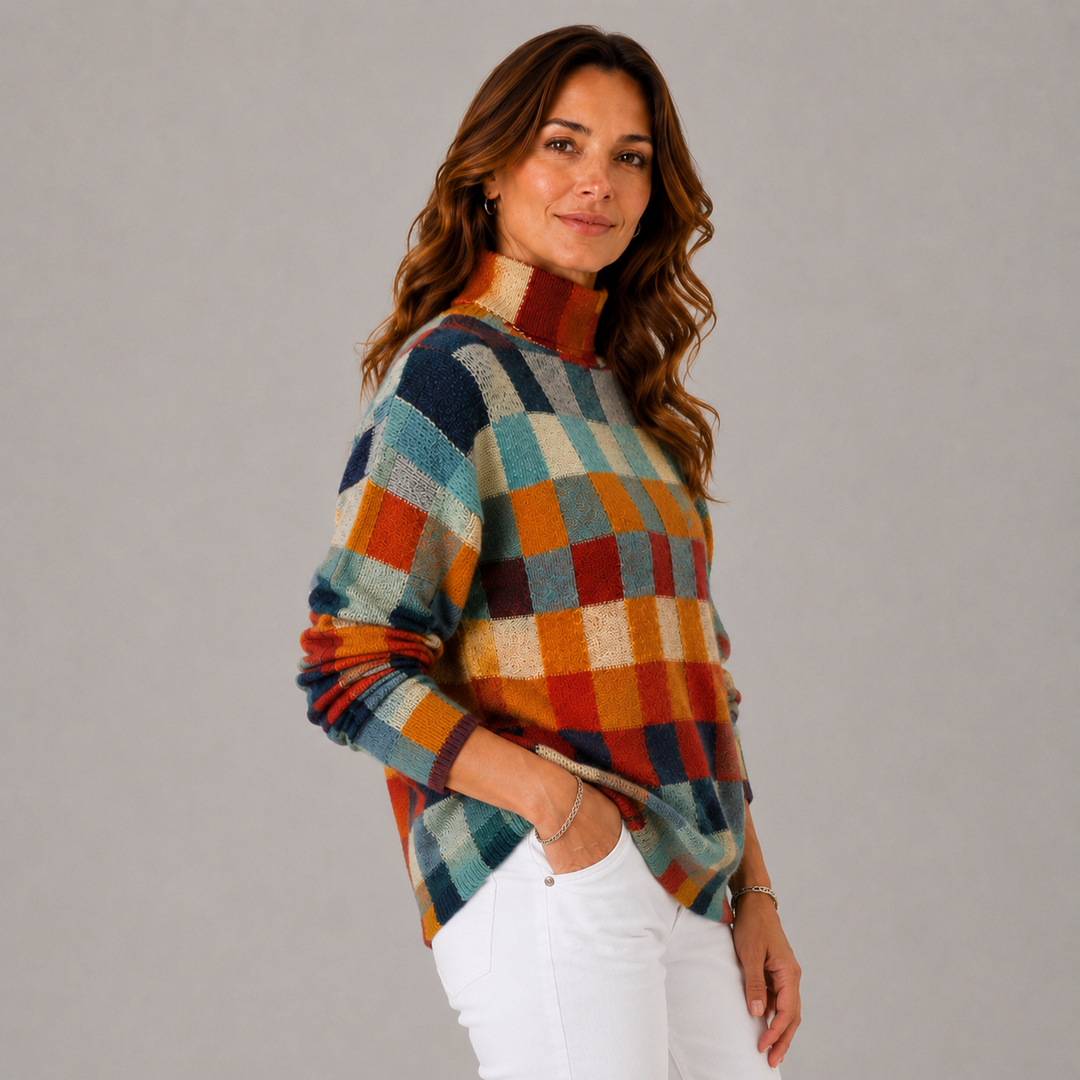 Cindy | Colorblock Knit High Neck Sweater