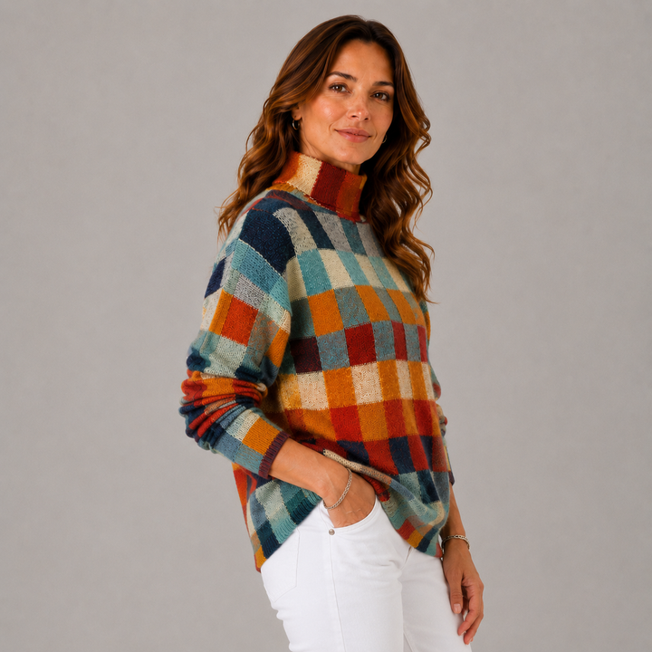 Cindy | Colorblock Knit High Neck Sweater