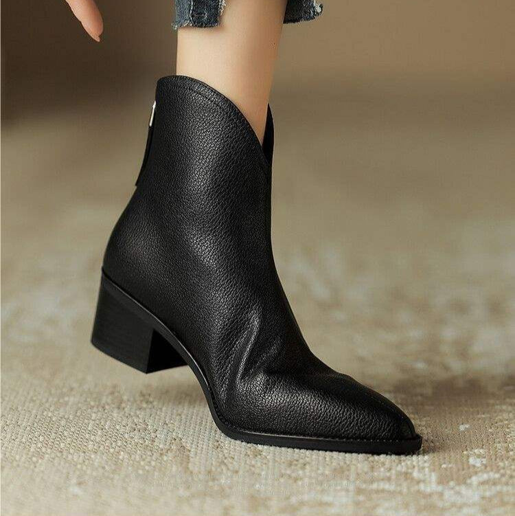 Elena | Waterproof Toe Side-Zip Leather Ankle Boots