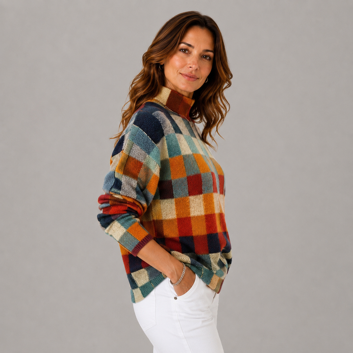 Cindy | Colorblock Knit High Neck Sweater
