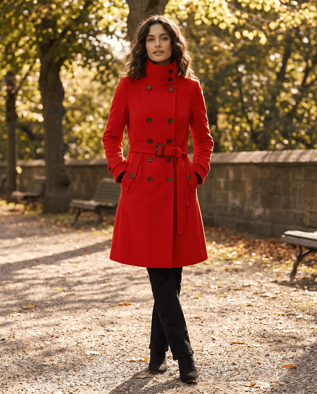 Aurielle | Classic Double-Breasted Long Stand Collar Trench Coat