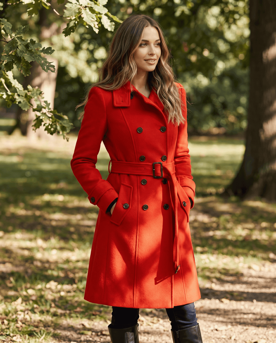 Aurielle | Classic Double-Breasted Long Stand Collar Trench Coat