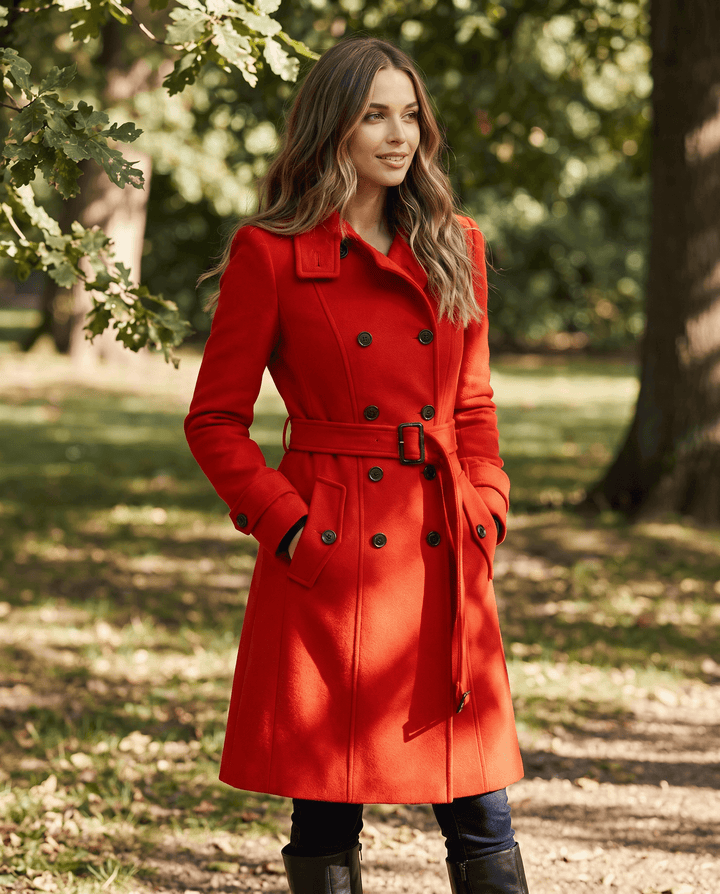 Aurielle | Classic Double-Breasted Long Stand Collar Trench Coat