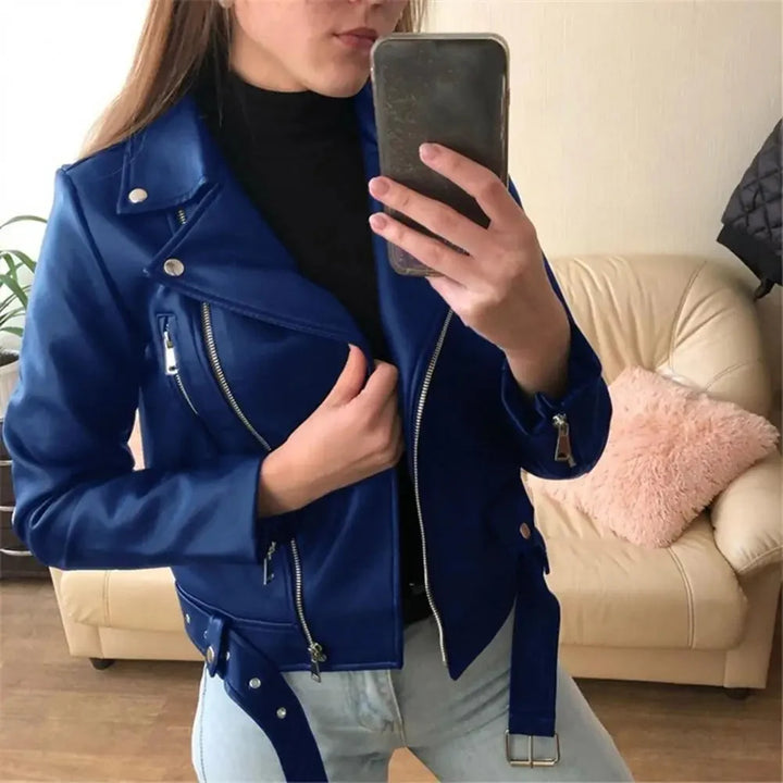 Sarah | Elegant Cropped Leather Moto Jacket