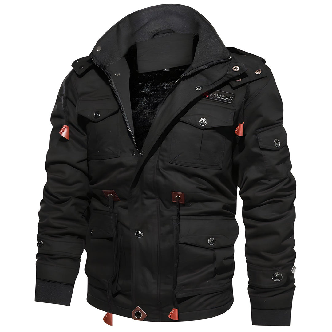 Cole | Multi Pocket Layout Hooded High Collar Waist Drawcord Detail Jacket