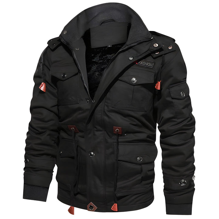 Cole | Multi Pocket Layout Hooded High Collar Waist Drawcord Detail Jacket