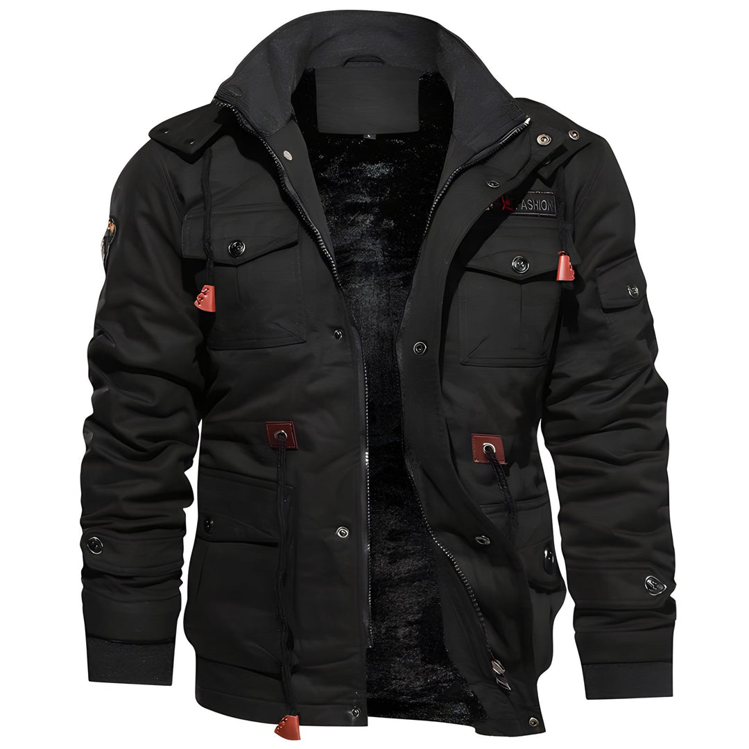 Cole | Multi Pocket Layout Hooded High Collar Waist Drawcord Detail Jacket