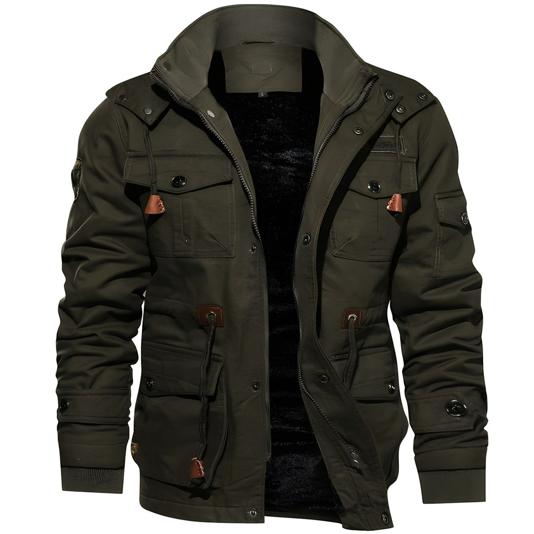 Cole | Multi Pocket Layout Hooded High Collar Waist Drawcord Detail Jacket