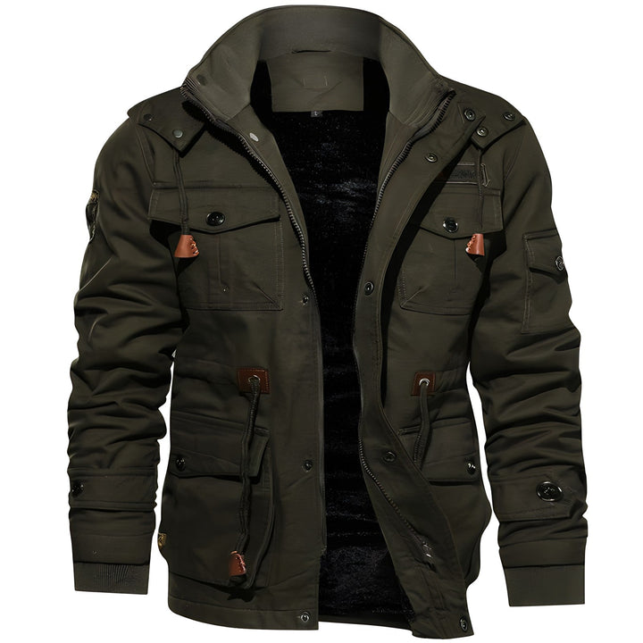 Cole | Multi Pocket Layout Hooded High Collar Waist Drawcord Detail Jacket